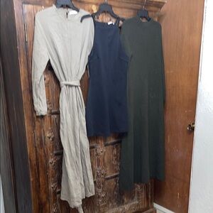 TWO Dresses | Zara Dress Bundle Linen Blend Midi Dress & Long Sleeve Maxi Med